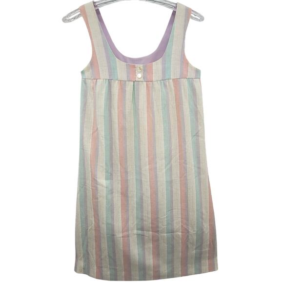 Vintage 70s Striped Homespun Tank Dress Retro Summer Minimalist Boho Vibes - Picture 1 of 7